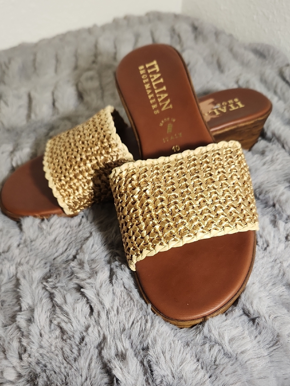 Italian Shoemakers Brown and Cream Woven Slide Mules
